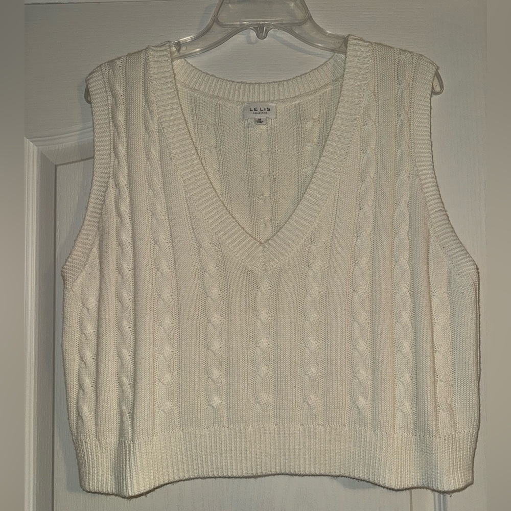 Le Lis ivory white Cable-Knit V-Neck Sweater Vest from these three boutique